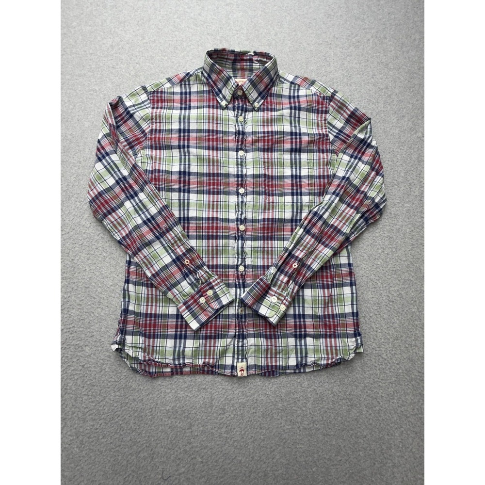 Brooks Brothers Red Fleece Shirt Mens Medium Multicolor Plaid Long Sleeve Button